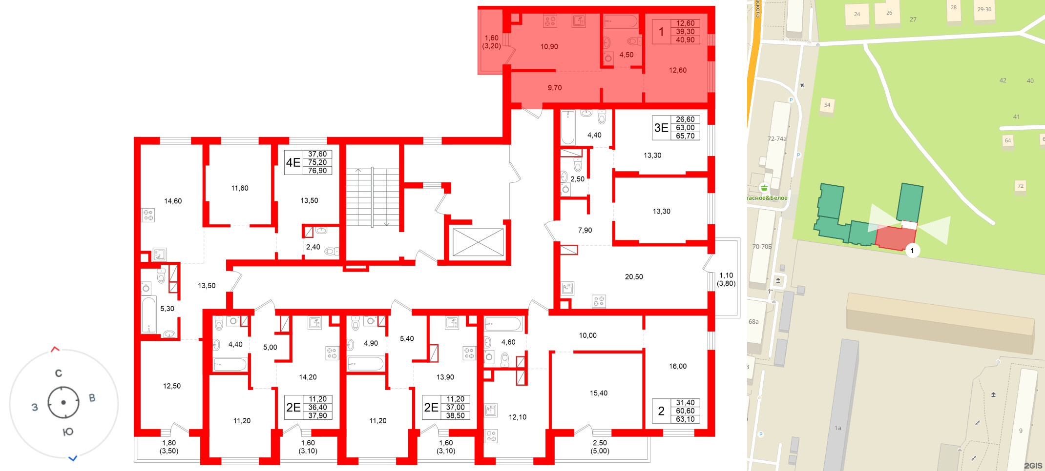 Квартира в ЖК Луччи, 1 комнатная, 40.9 м², 2 этаж