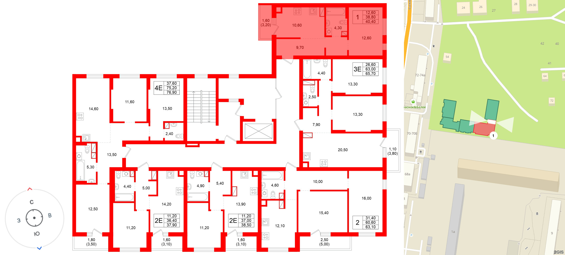 Квартира в ЖК Луччи, 1 комнатная, 40.4 м², 5 этаж
