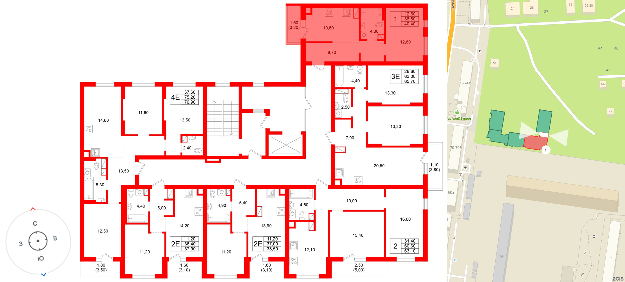 Квартира в ЖК Луччи, 1 комнатная, 40.4 м², 6 этаж