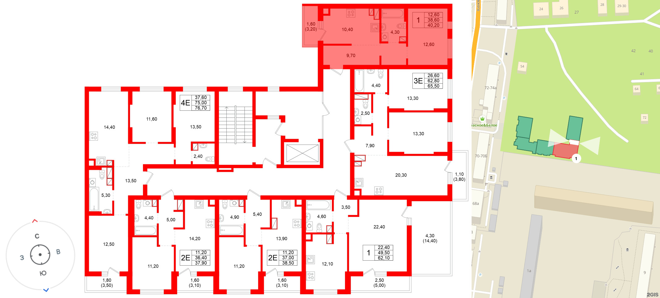Квартира в ЖК Луччи, 1 комнатная, 40.2 м², 8 этаж