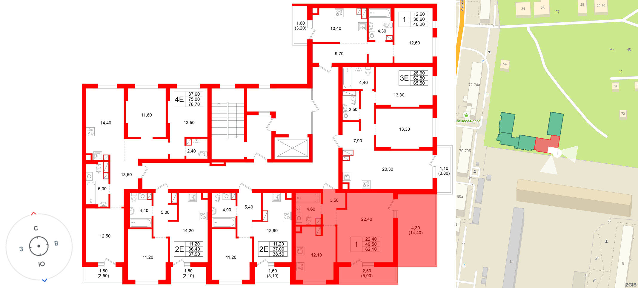 Квартира в ЖК Луччи, 1 комнатная, 62.1 м², 8 этаж