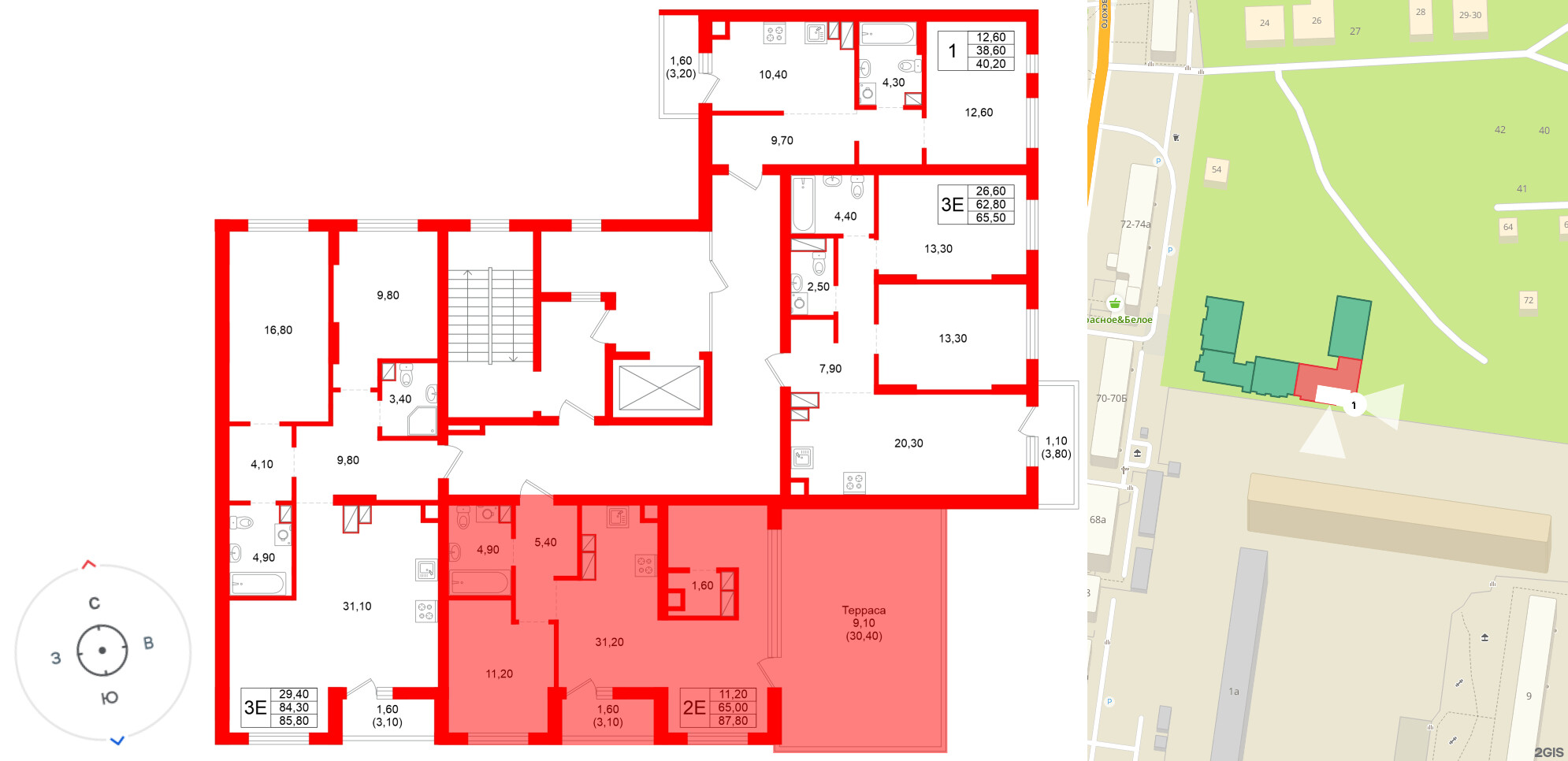 Квартира в ЖК Луччи, 1 комнатная, 87.8 м², 9 этаж