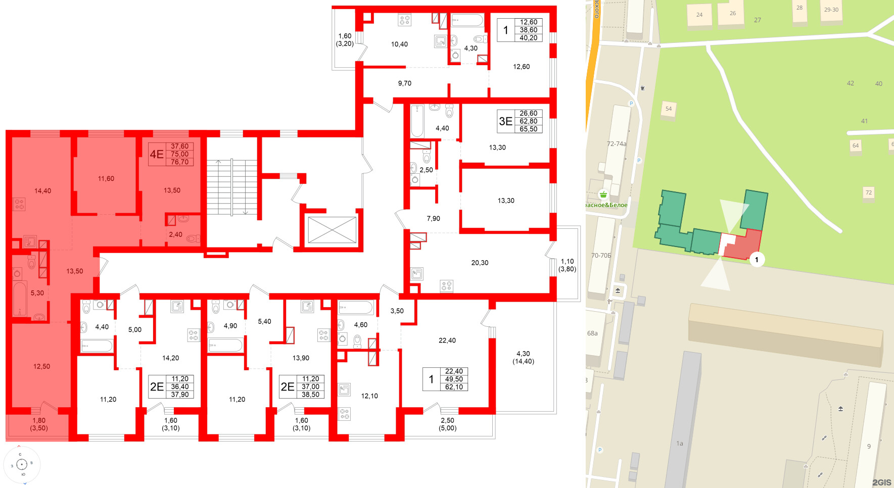 Квартира в ЖК Луччи, 3 комнатная, 76.7 м², 8 этаж