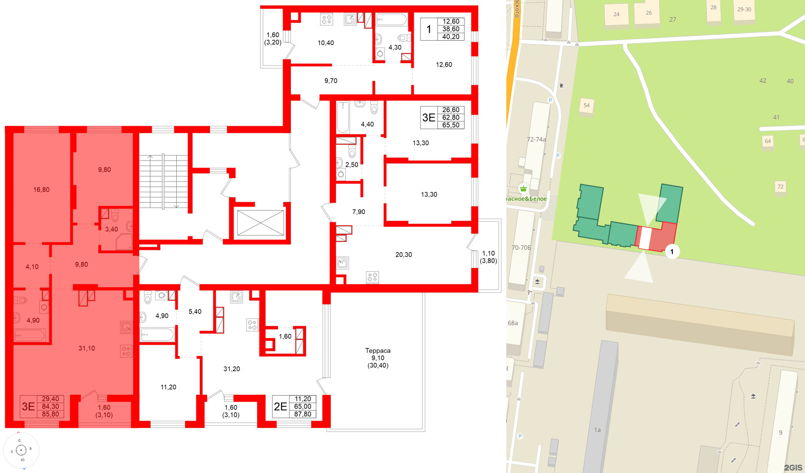 Квартира в ЖК Луччи, 2 комнатная, 85.8 м², 9 этаж
