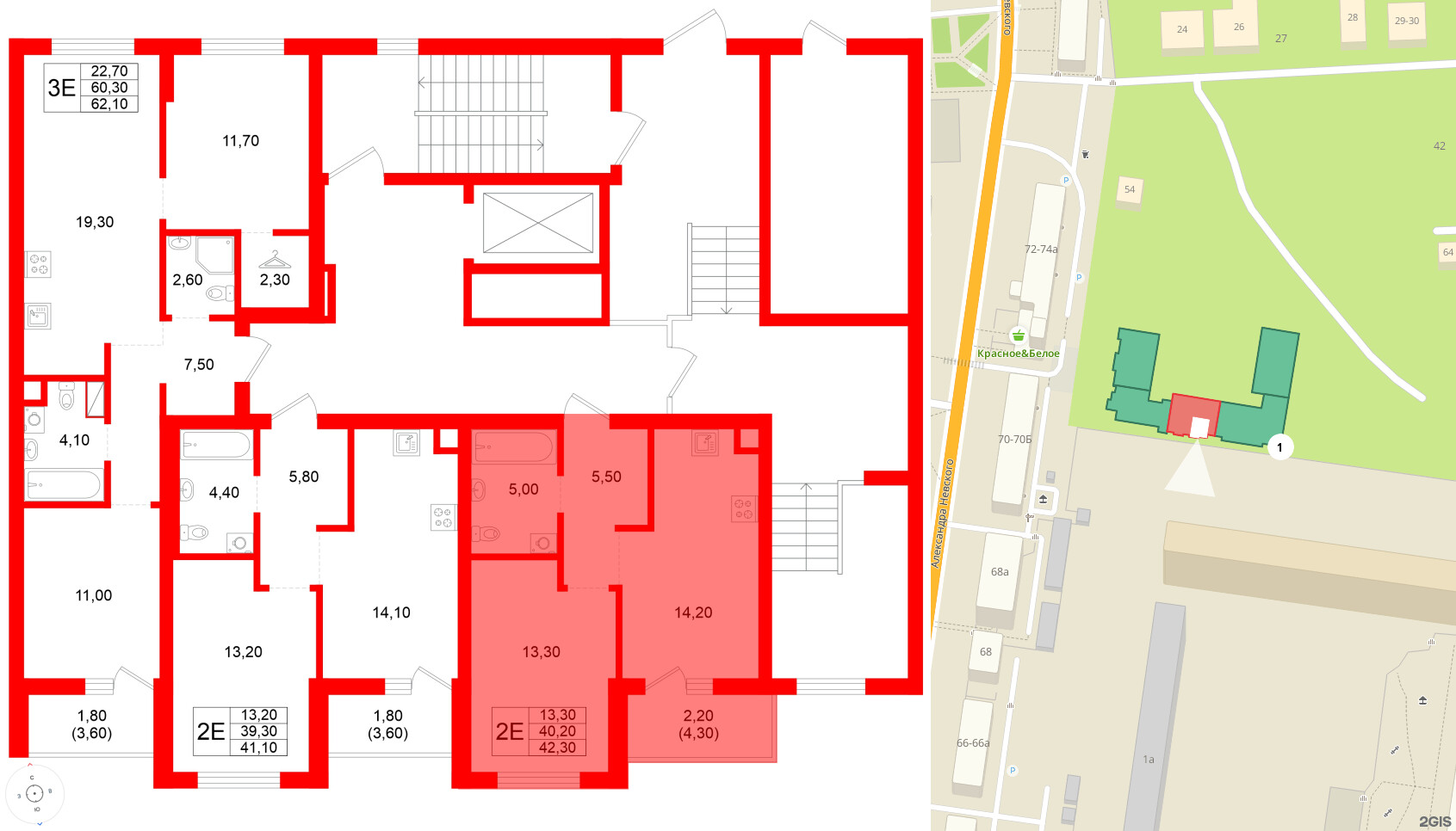 Квартира в ЖК Луччи, 1 комнатная, 42.3 м², 1 этаж