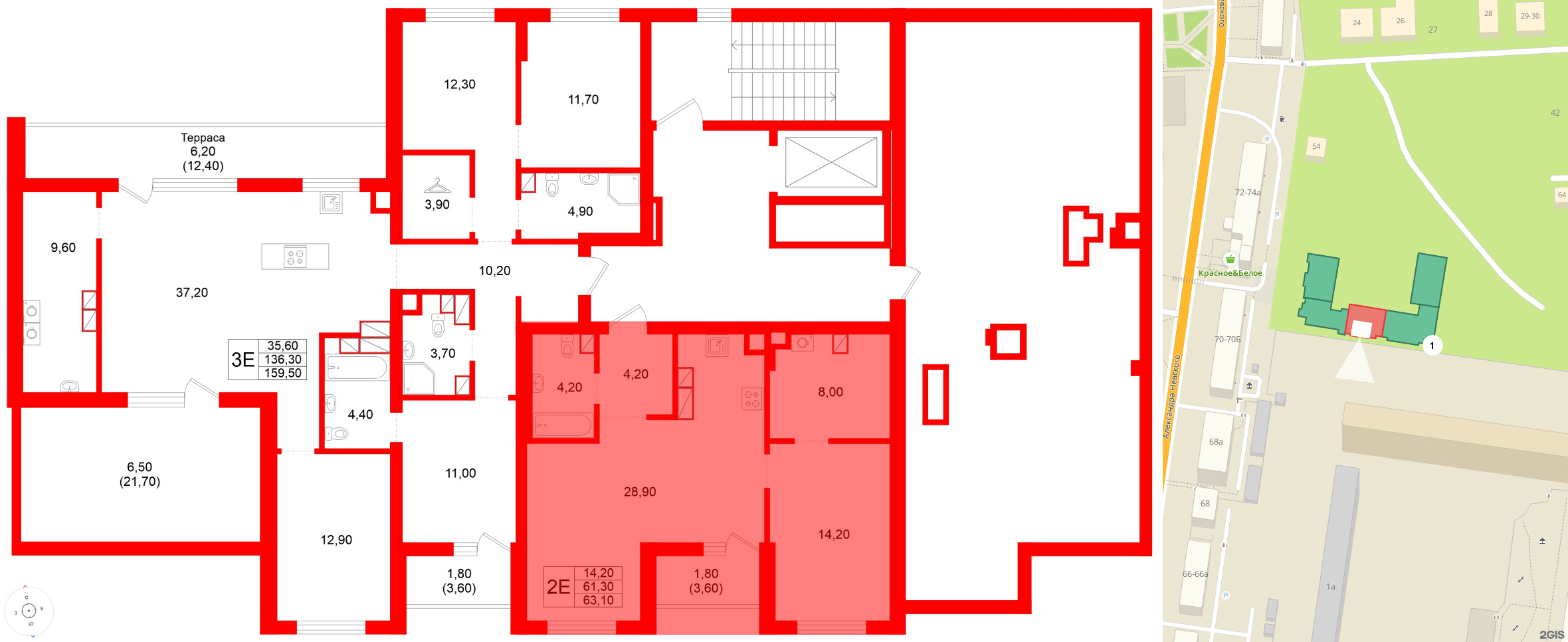 Квартира в ЖК Луччи, 1 комнатная, 63.1 м², 9 этаж