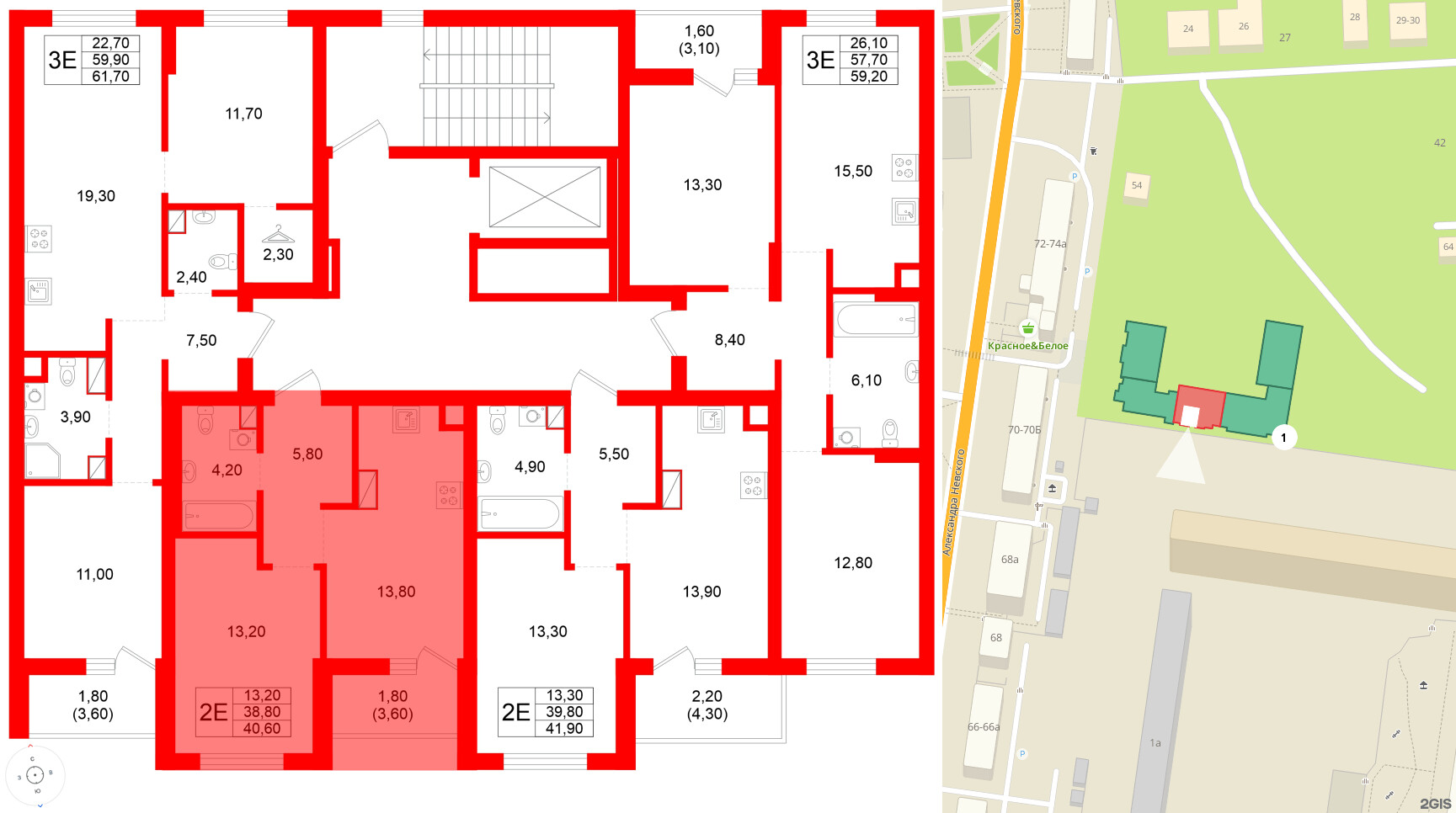 Квартира в ЖК Луччи, 1 комнатная, 40.6 м², 2 этаж