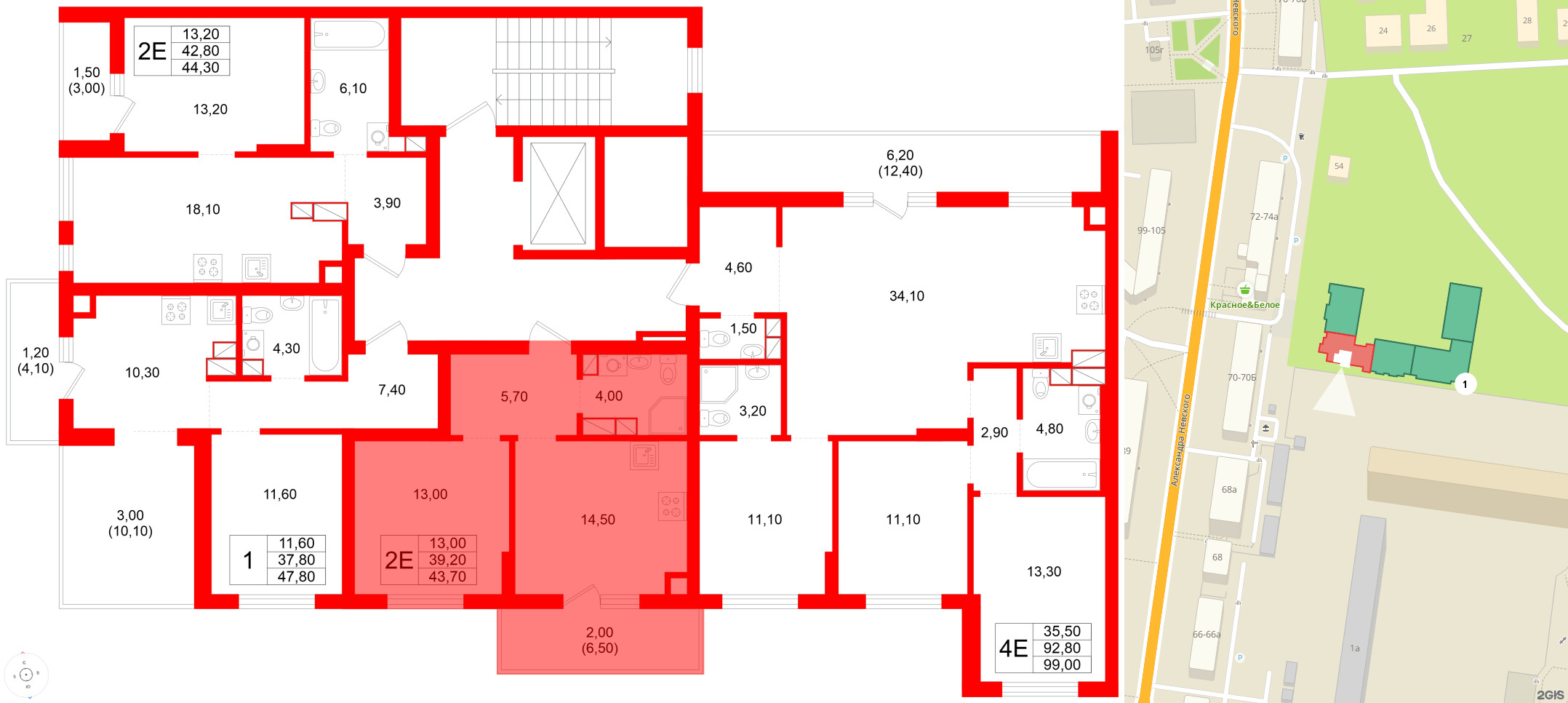 Квартира в ЖК Луччи, 1 комнатная, 43.7 м², 8 этаж