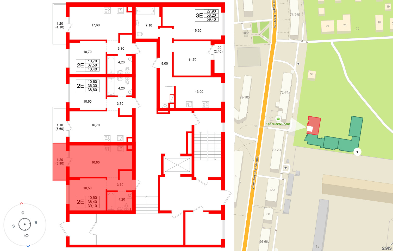 Квартира в ЖК Луччи, 1 комнатная, 39.1 м², 1 этаж