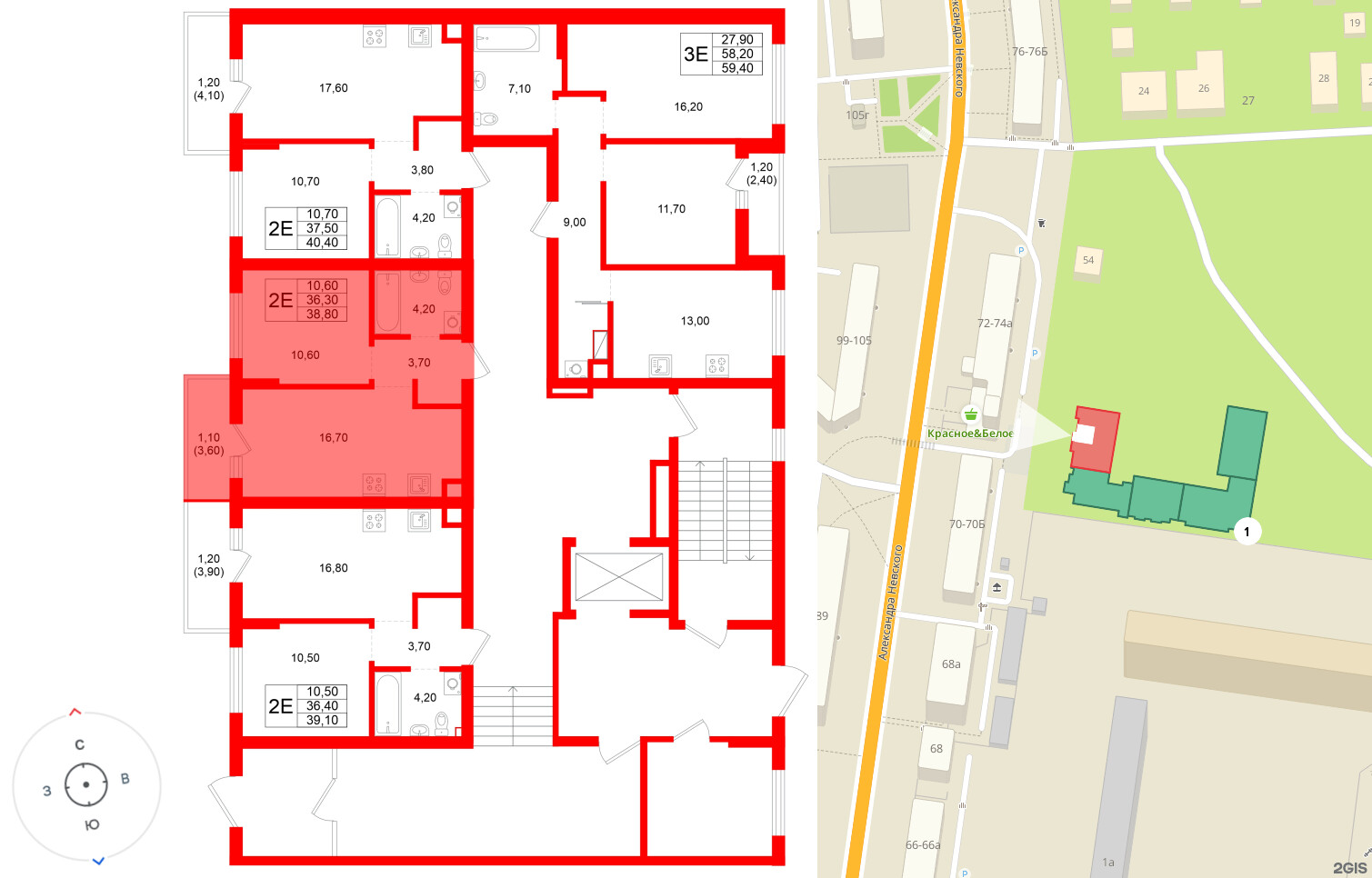 Квартира в ЖК Луччи, 1 комнатная, 38.8 м², 1 этаж