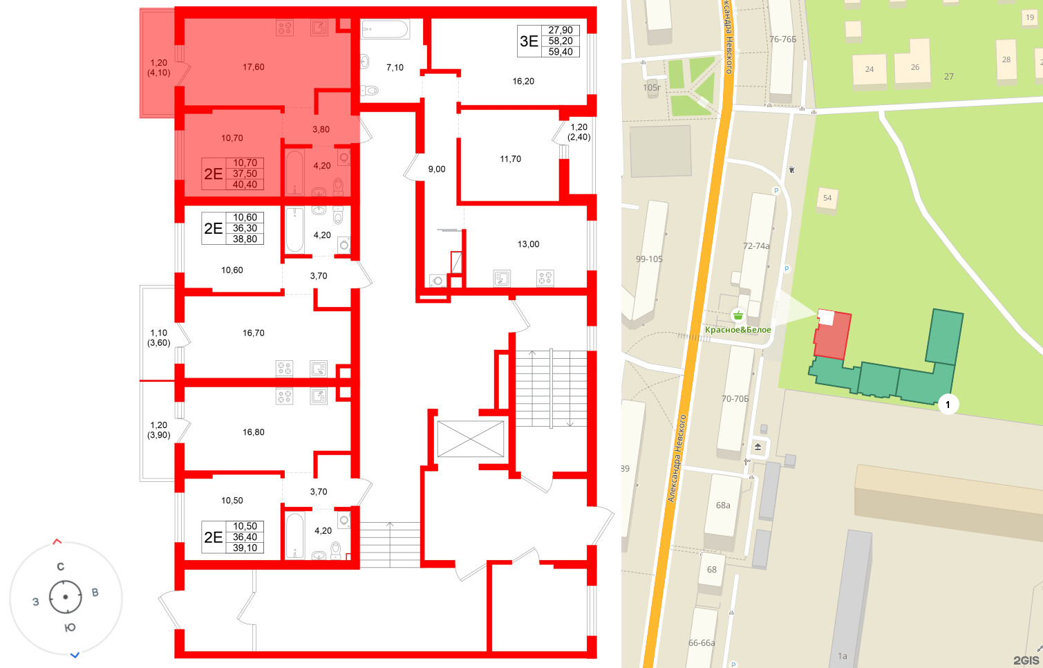 Квартира в ЖК Луччи, 1 комнатная, 40.4 м², 1 этаж
