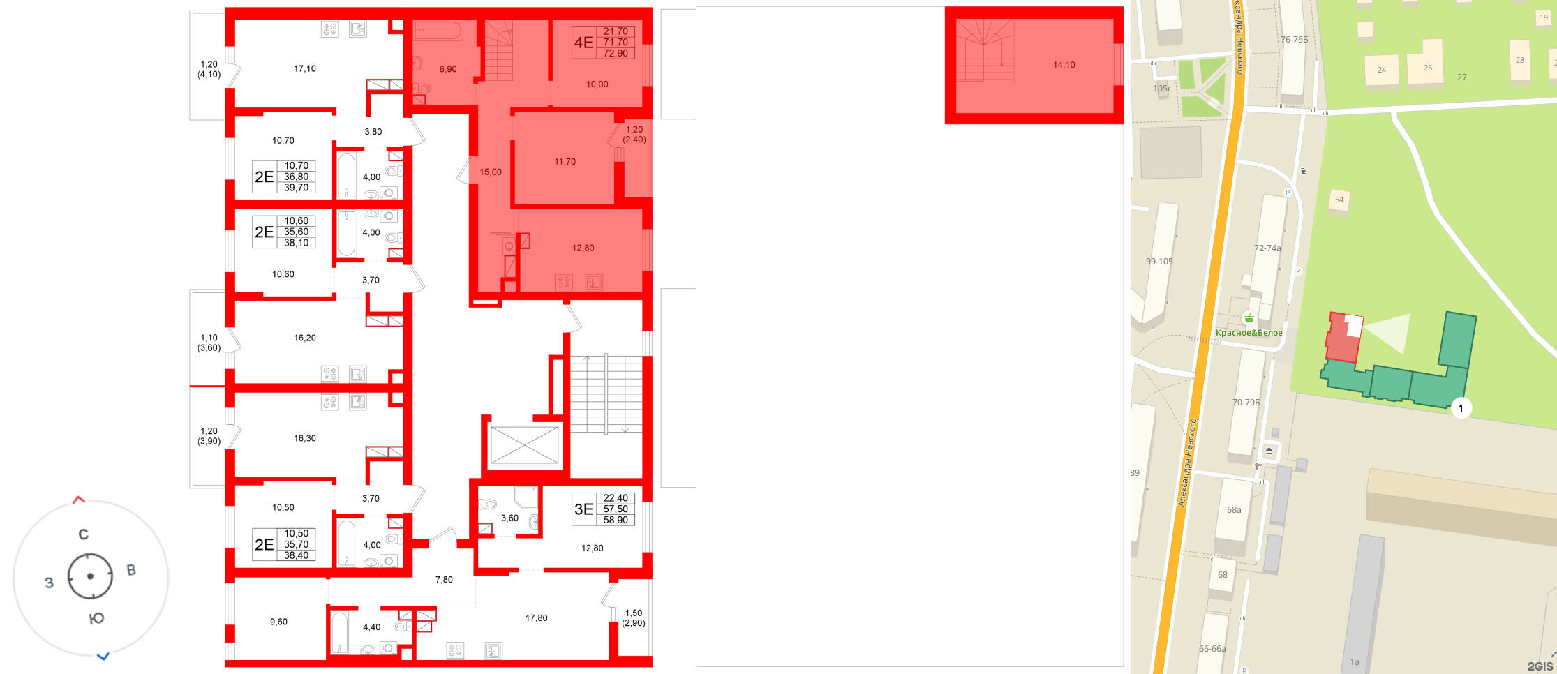 Квартира в ЖК Луччи, 3 комнатная, 72.9 м², 8 этаж