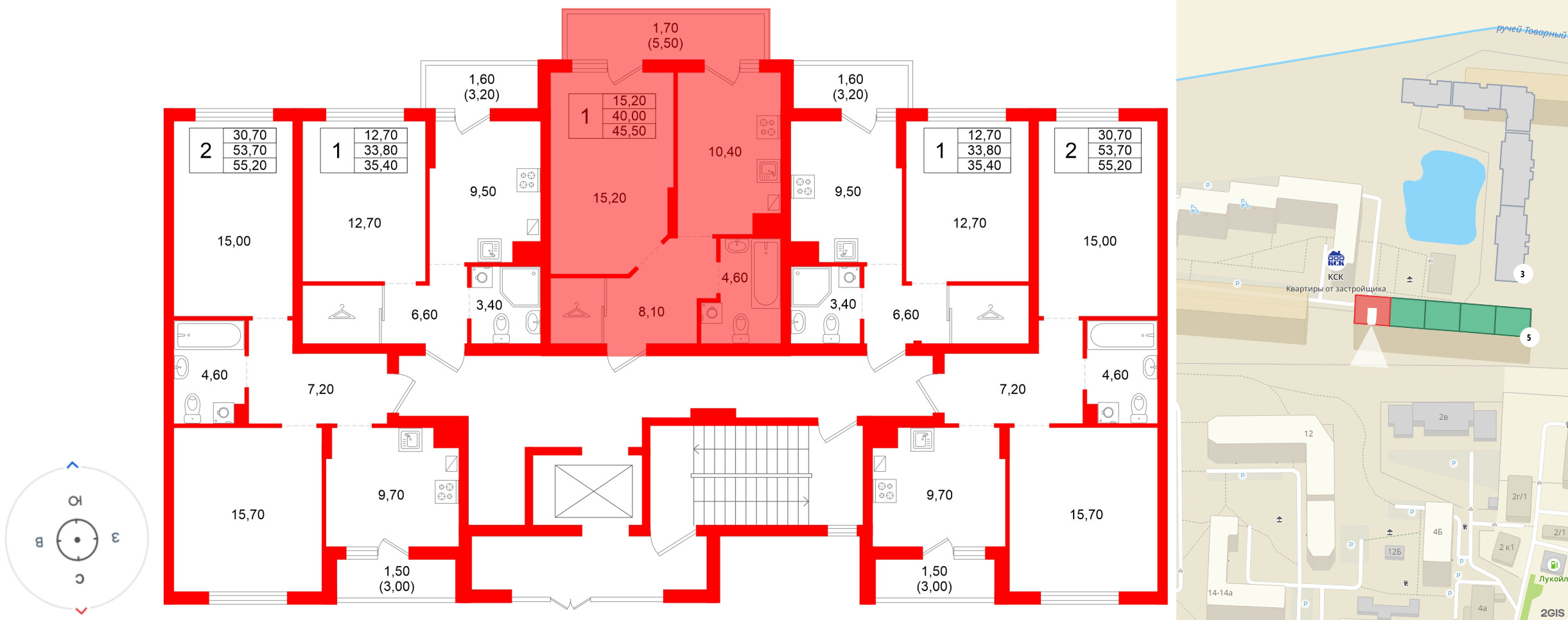 Квартира в ЖК Левада, 1 комнатная, 40 м², 1 этаж