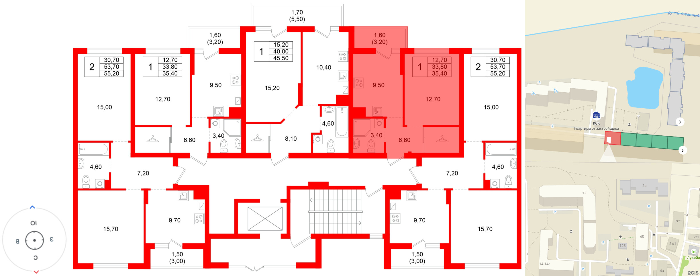 Квартира в ЖК Левада, 1 комнатная, 33.8 м², 1 этаж