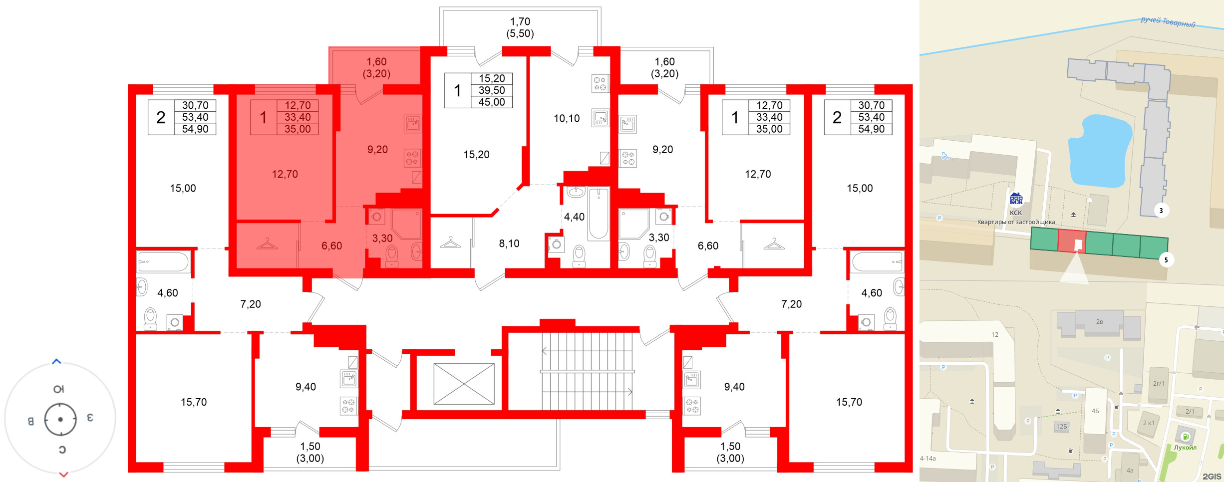 Квартира в ЖК Левада, 1 комнатная, 33.4 м², 6 этаж