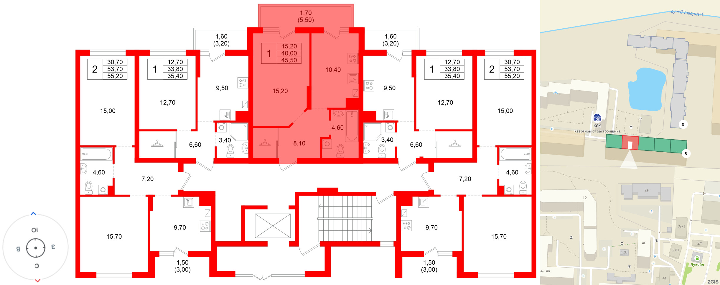Квартира в ЖК Левада, 1 комнатная, 40 м², 1 этаж