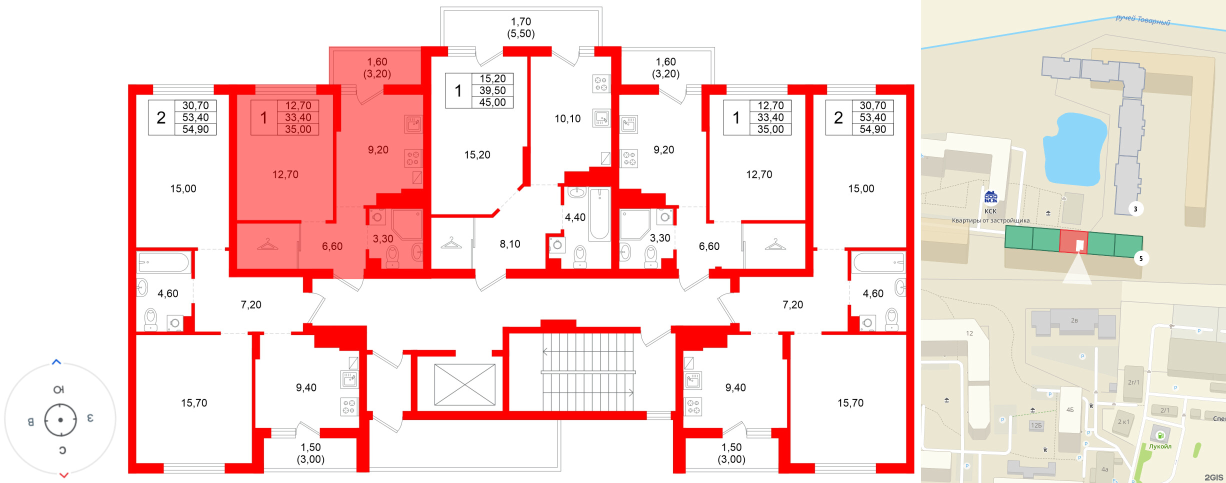 Квартира в ЖК Левада, 1 комнатная, 33.4 м², 7 этаж