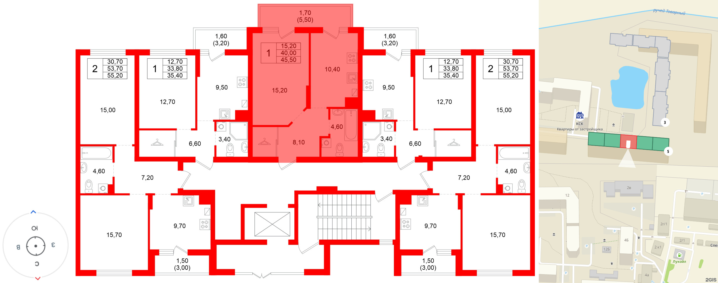 Квартира в ЖК Левада, 1 комнатная, 40 м², 1 этаж