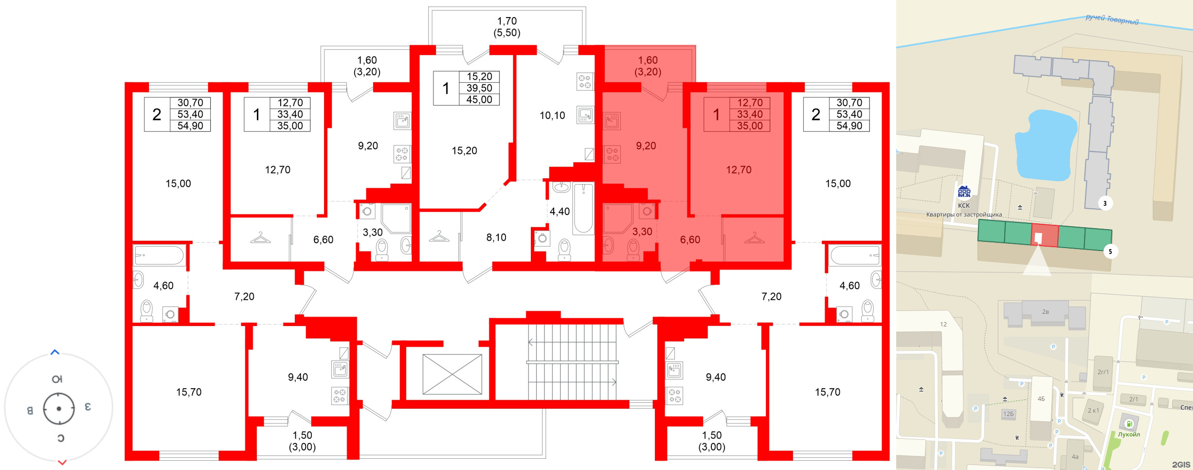 Квартира в ЖК Левада, 1 комнатная, 33.4 м², 7 этаж