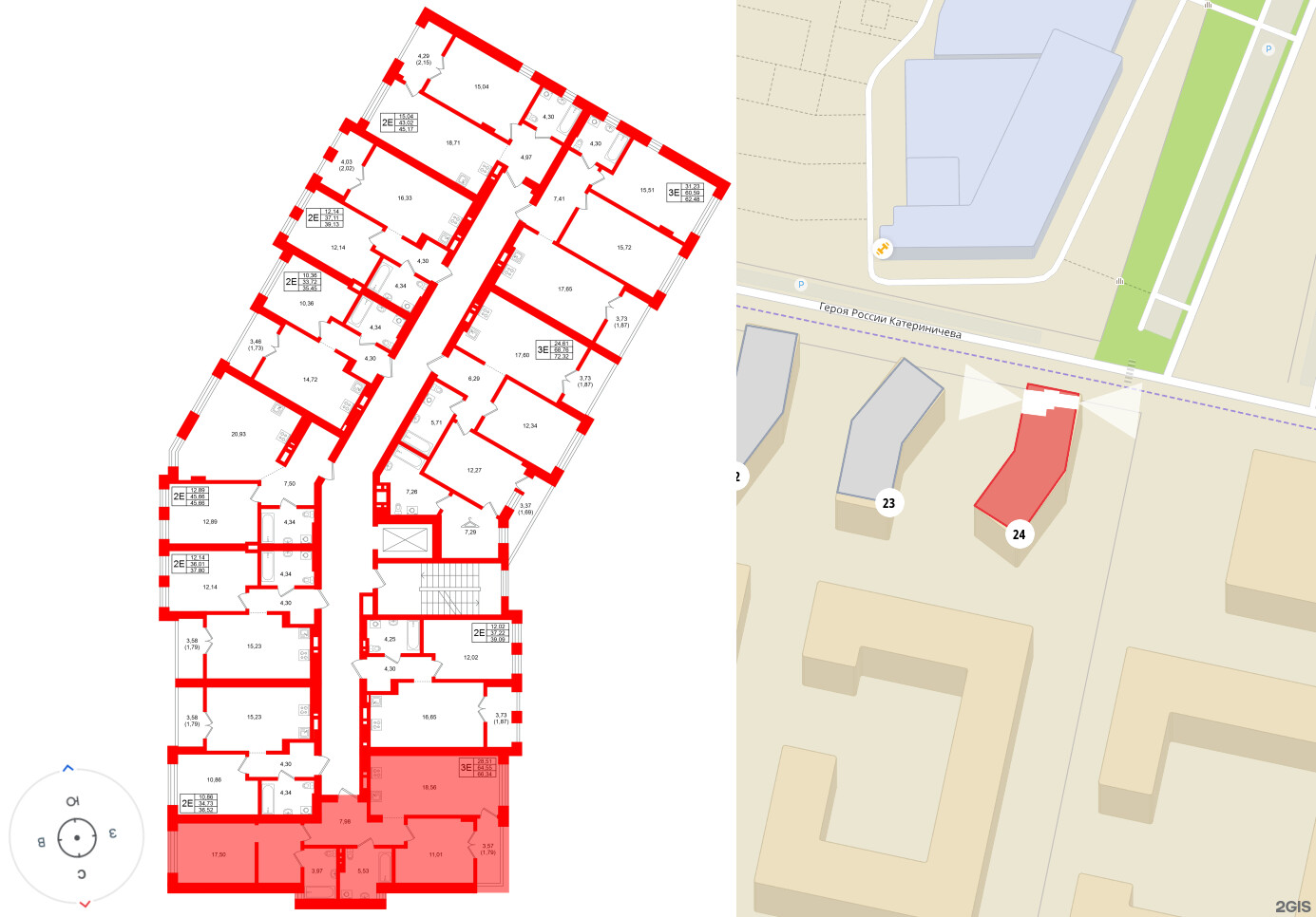 Квартира в ЖК «Включи», 2 комнатная, 66.34 м², 4 этаж