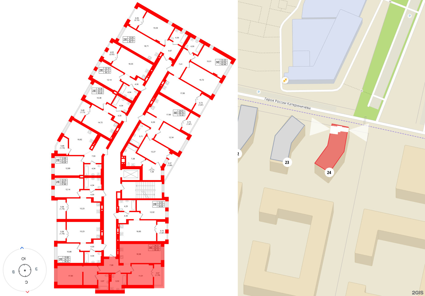 Квартира в ЖК «Включи», 2 комнатная, 66.34 м², 6 этаж