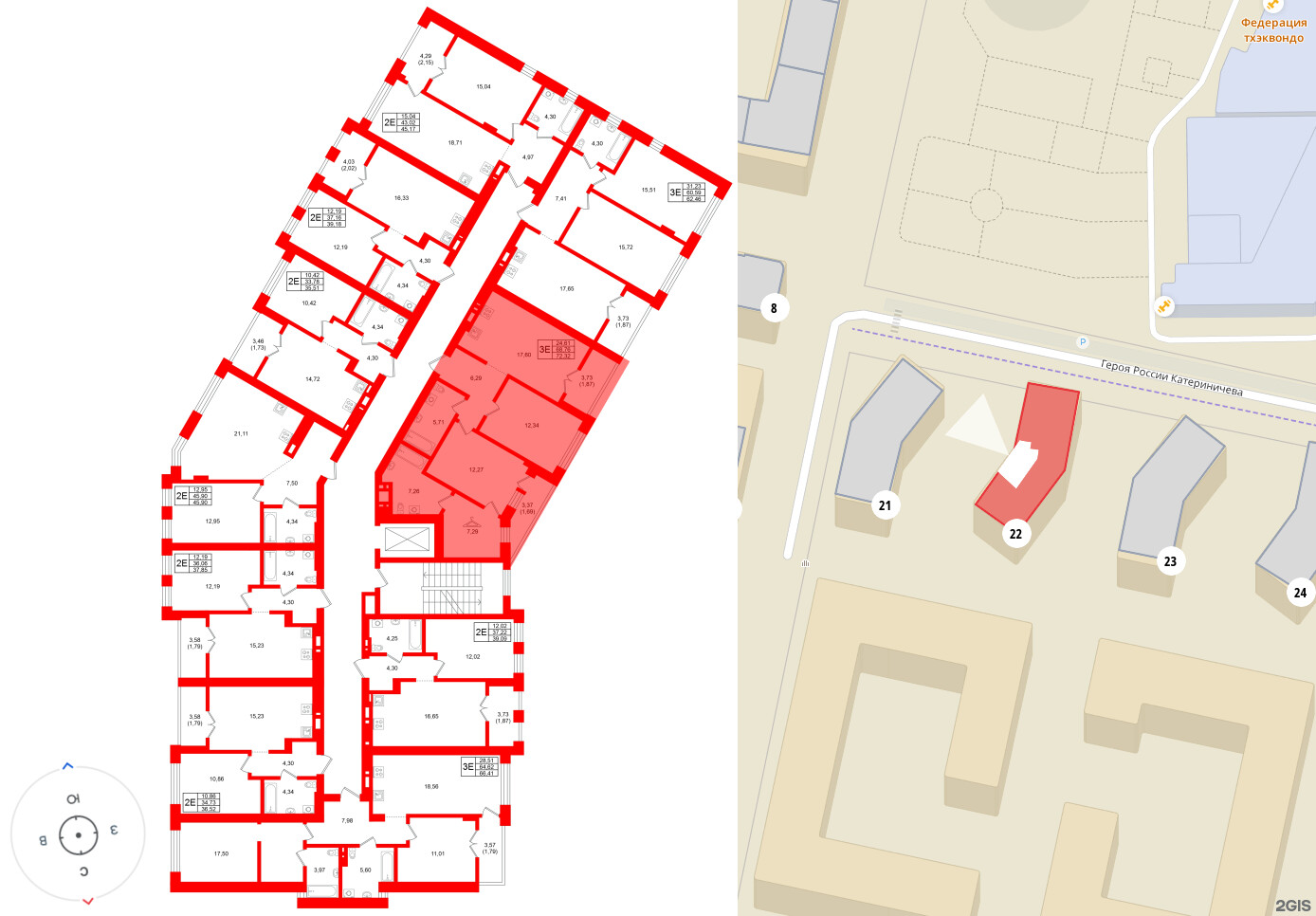 Квартира в ЖК «Включи», 2 комнатная, 72.32 м², 3 этаж