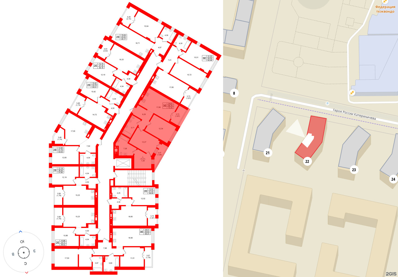 Квартира в ЖК «Включи», 2 комнатная, 72.32 м², 6 этаж