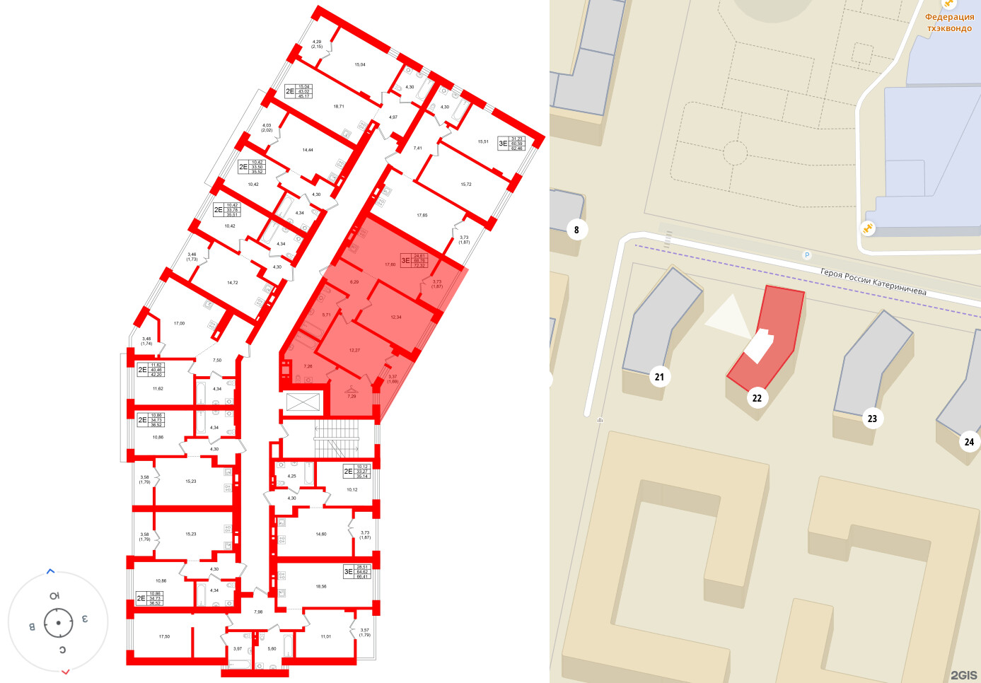 Квартира в ЖК «Включи», 2 комнатная, 72.32 м², 7 этаж