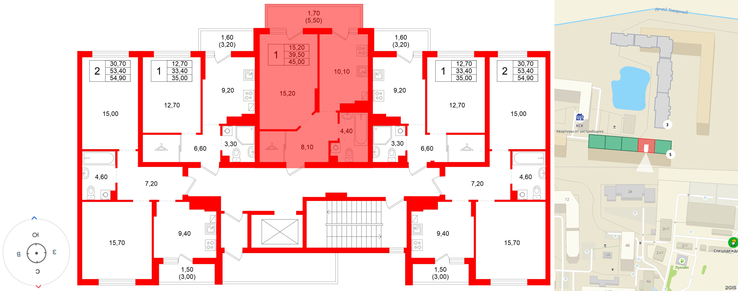 Квартира в ЖК Левада, 1 комнатная, 39.5 м², 5 этаж