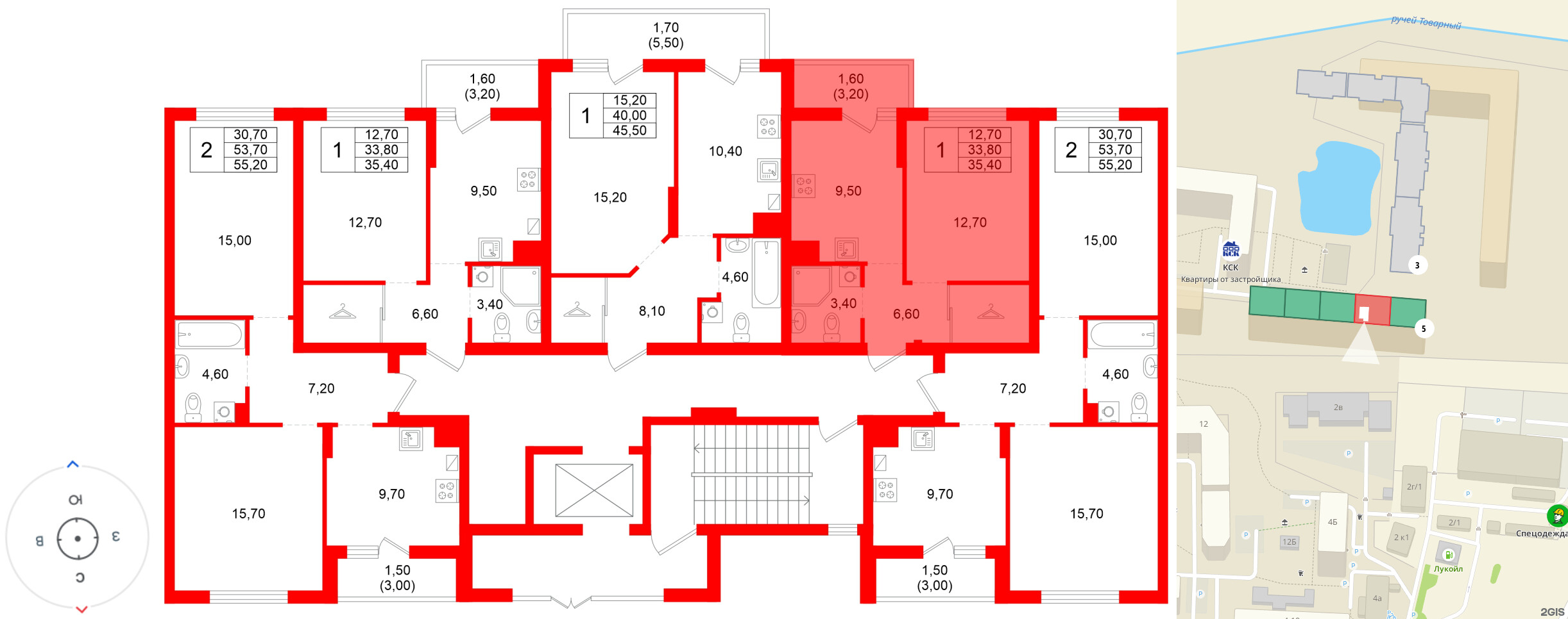 Квартира в ЖК Левада, 1 комнатная, 33.8 м², 1 этаж