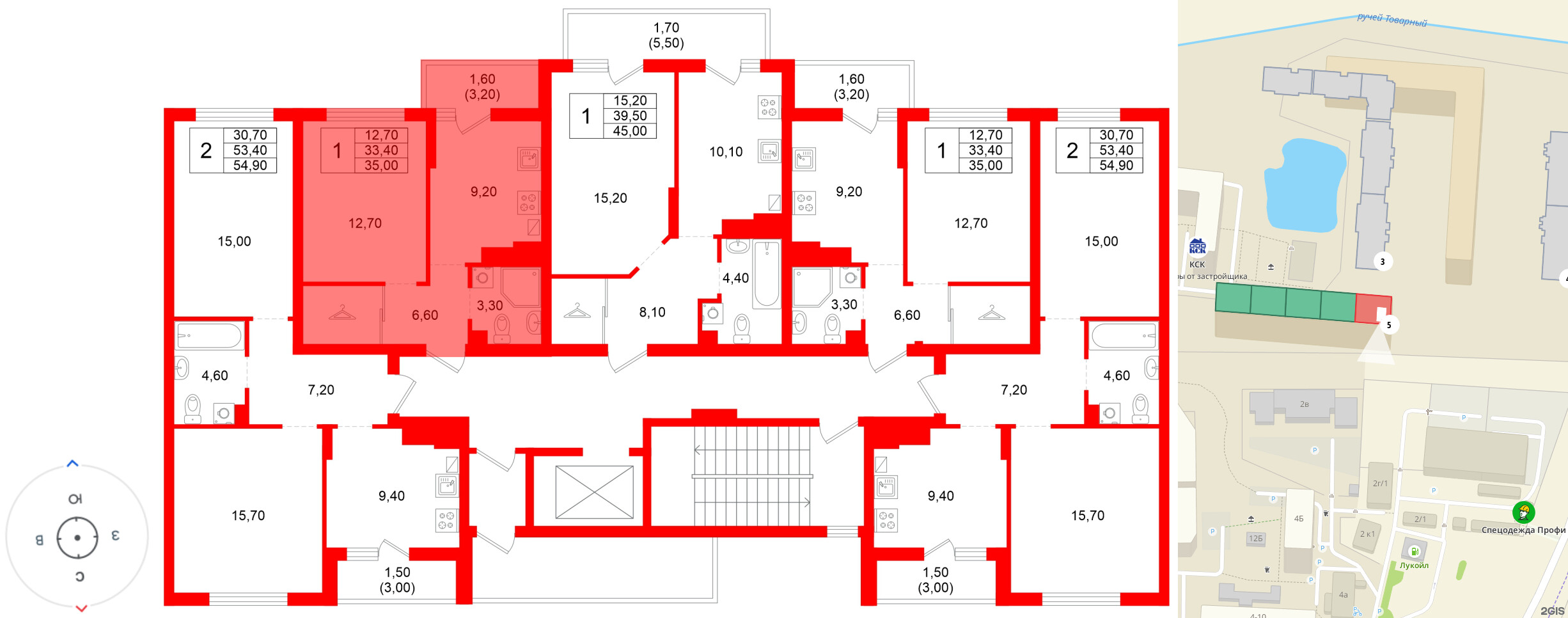 Квартира в ЖК Левада, 1 комнатная, 33.4 м², 3 этаж