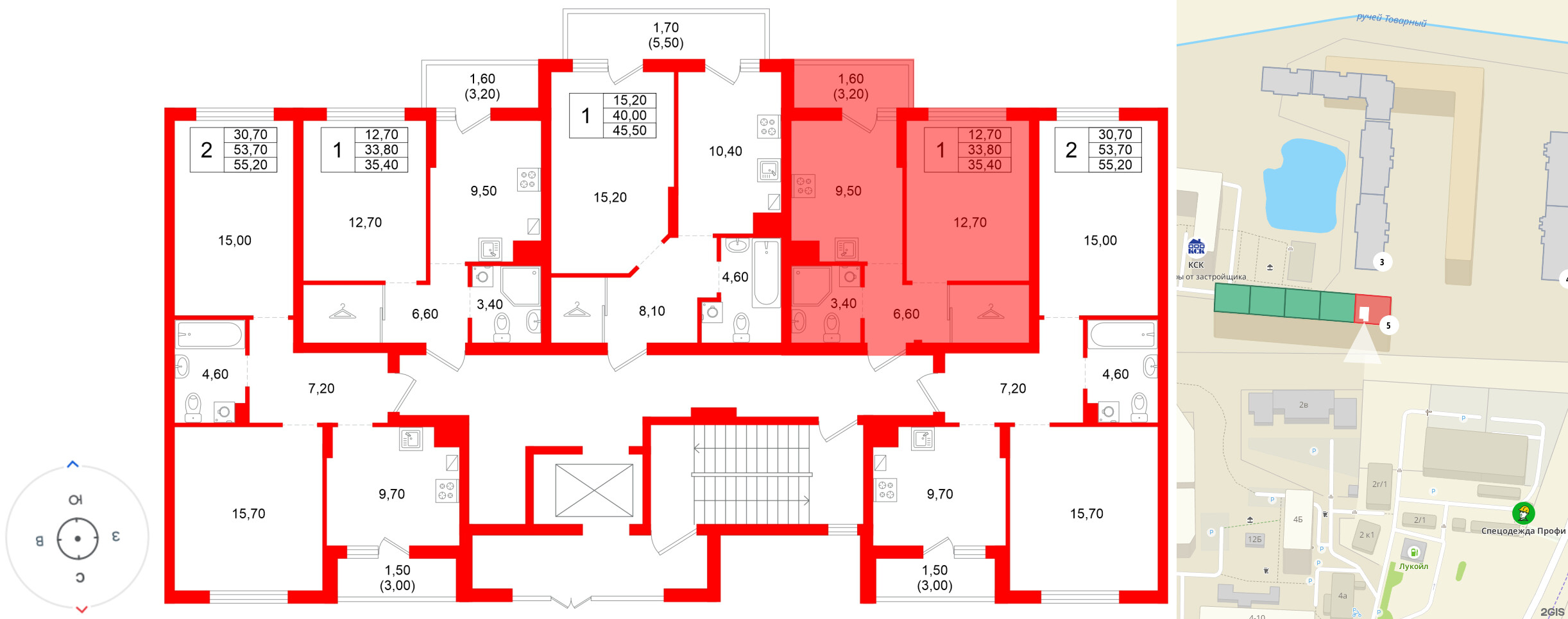 Квартира в ЖК Левада, 1 комнатная, 33.8 м², 1 этаж