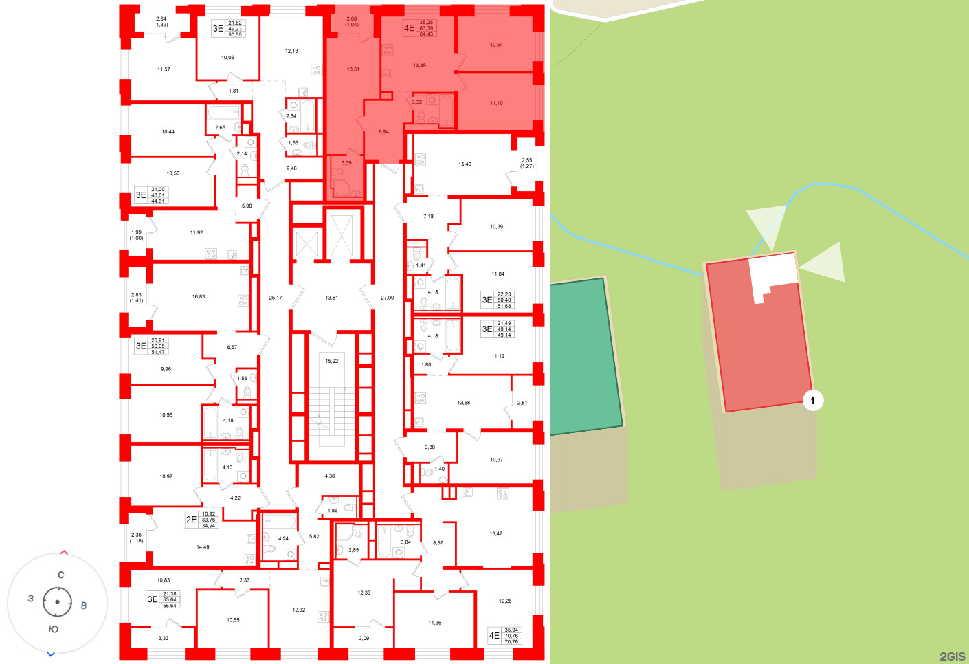 Квартира в ЖК «Кольский», 3 комнатная, 64.43 м², 3 этаж