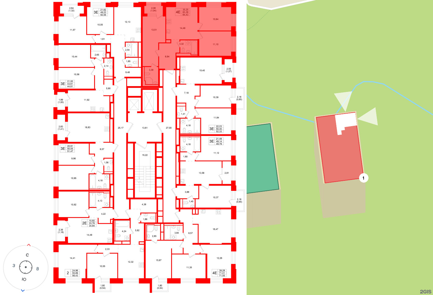 Квартира в ЖК «Кольский», 3 комнатная, 64.43 м², 4 этаж