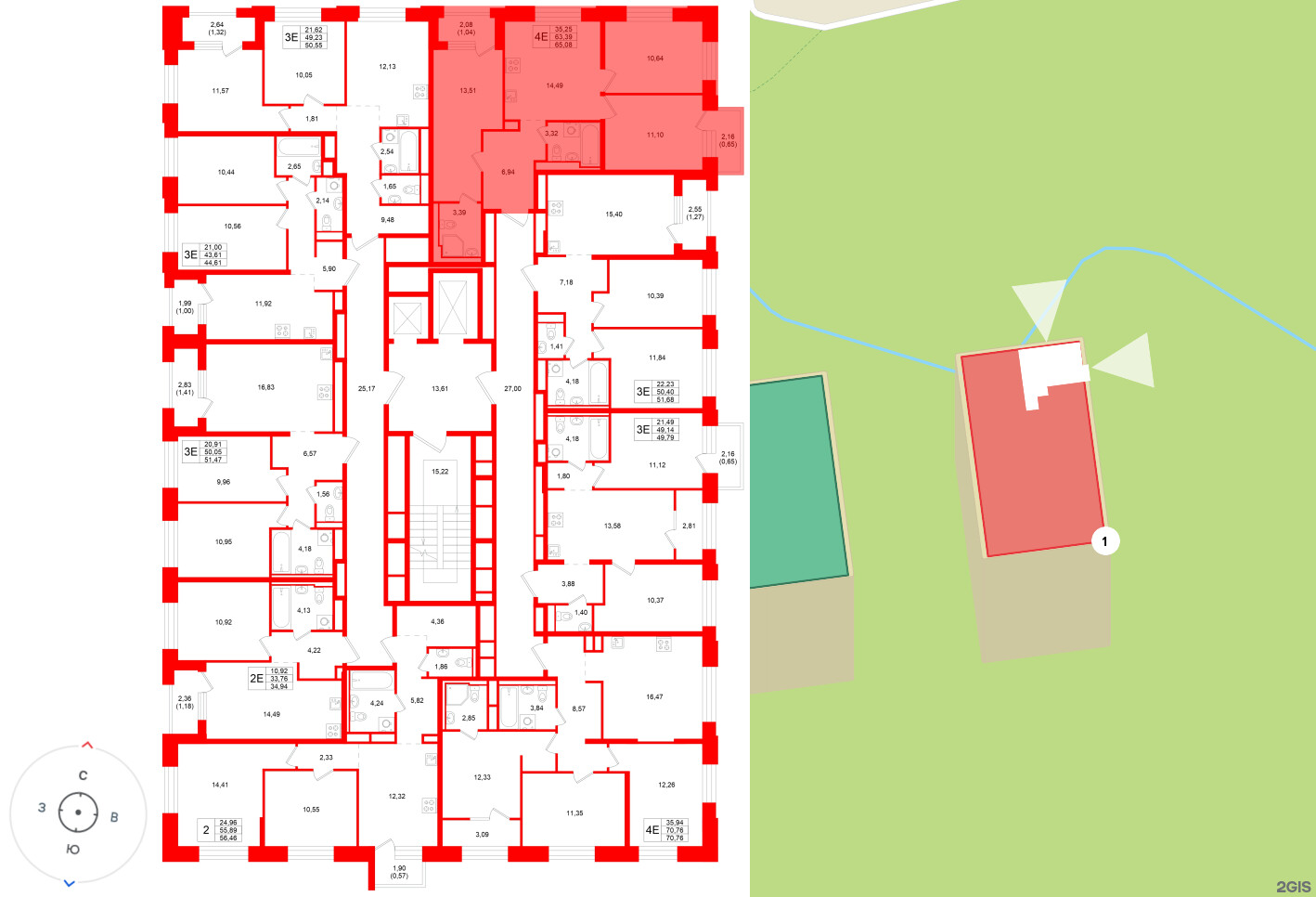 Квартира в ЖК «Кольский», 3 комнатная, 65.08 м², 10 этаж