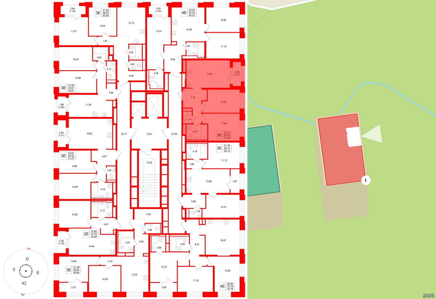 Квартира в ЖК «Кольский», 2 комнатная, 51.68 м², 3 этаж