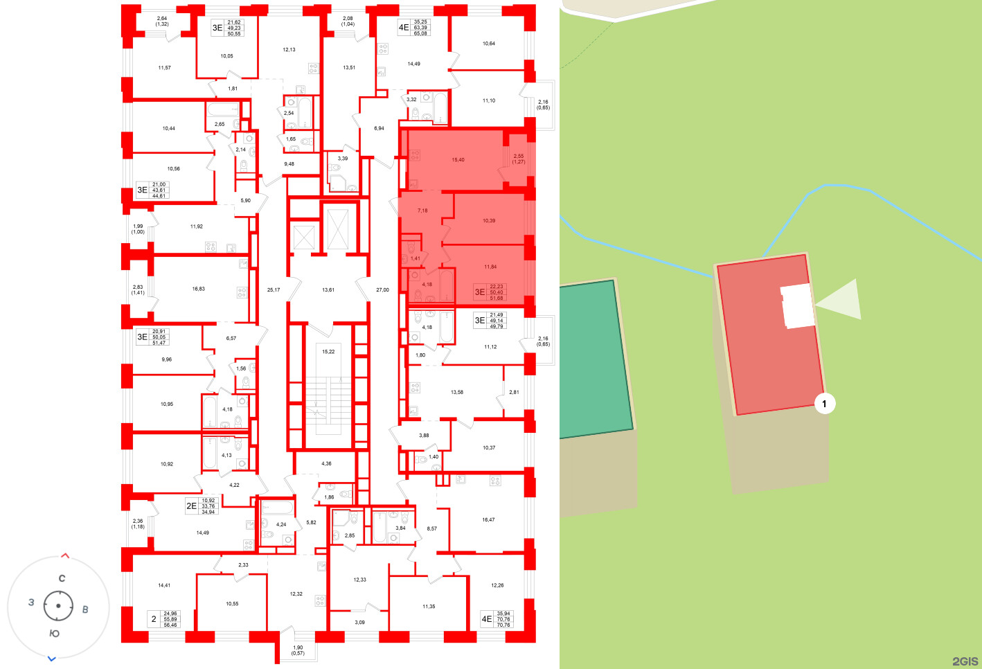 Квартира в ЖК «Кольский», 2 комнатная, 51.68 м², 7 этаж
