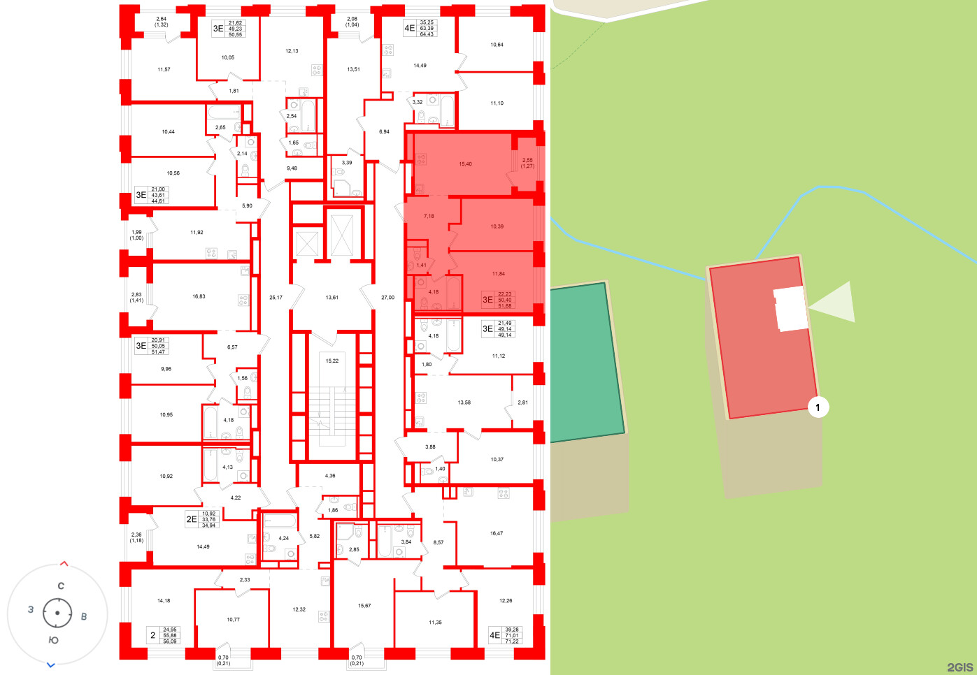 Квартира в ЖК «Кольский», 2 комнатная, 51.68 м², 15 этаж