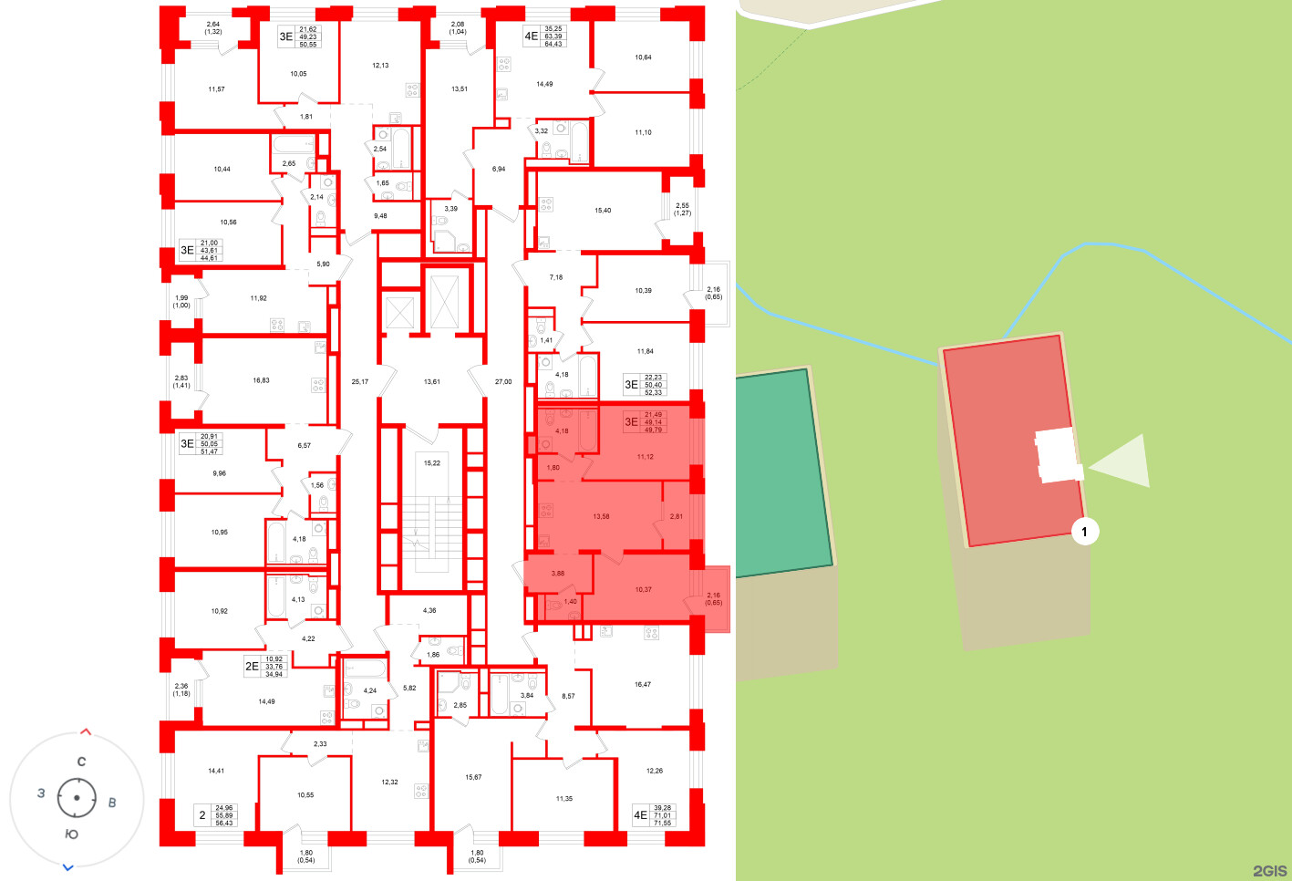 Квартира в ЖК «Кольский», 2 комнатная, 49.79 м², 8 этаж