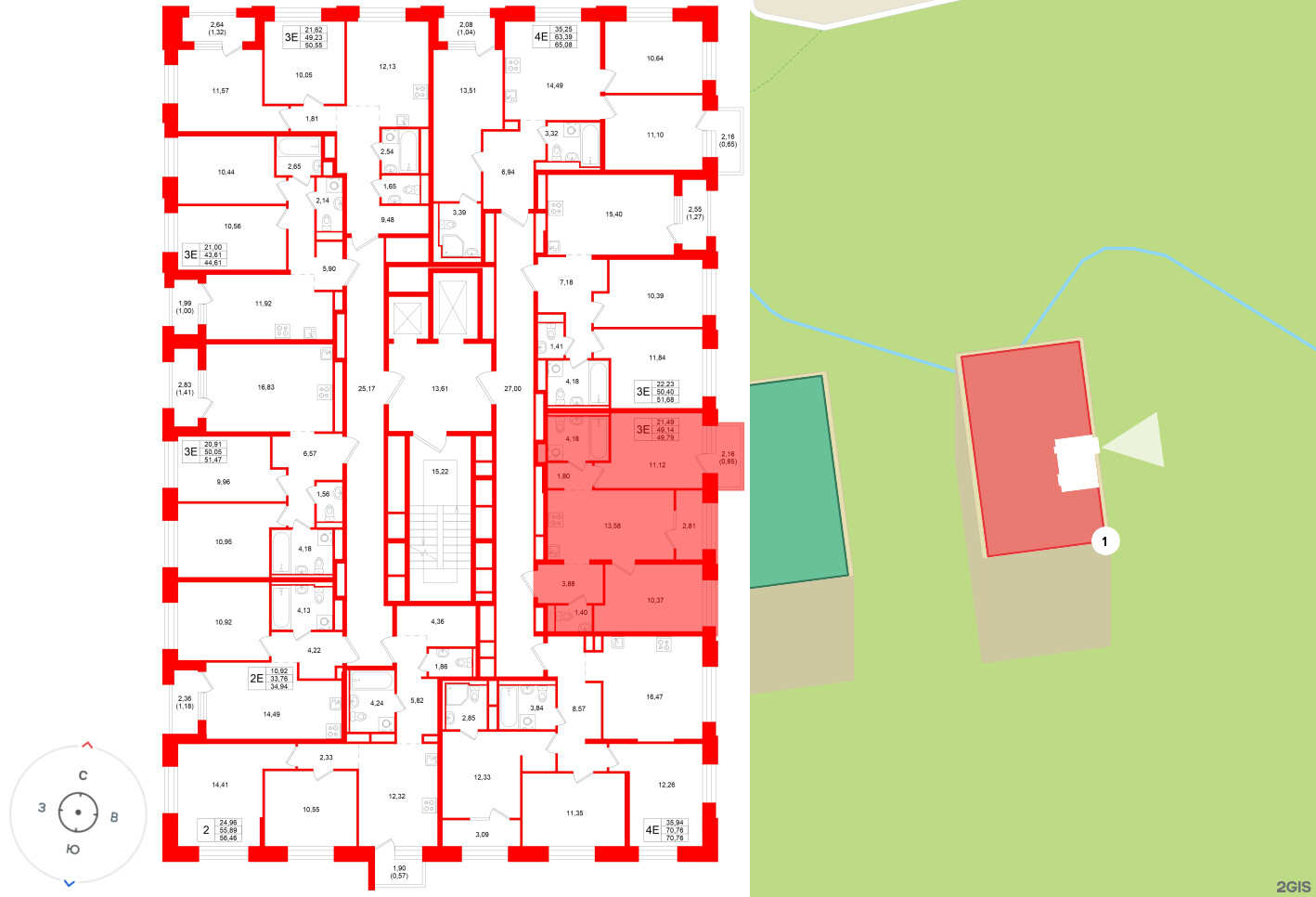 Квартира в ЖК «Кольский», 2 комнатная, 49.79 м², 7 этаж