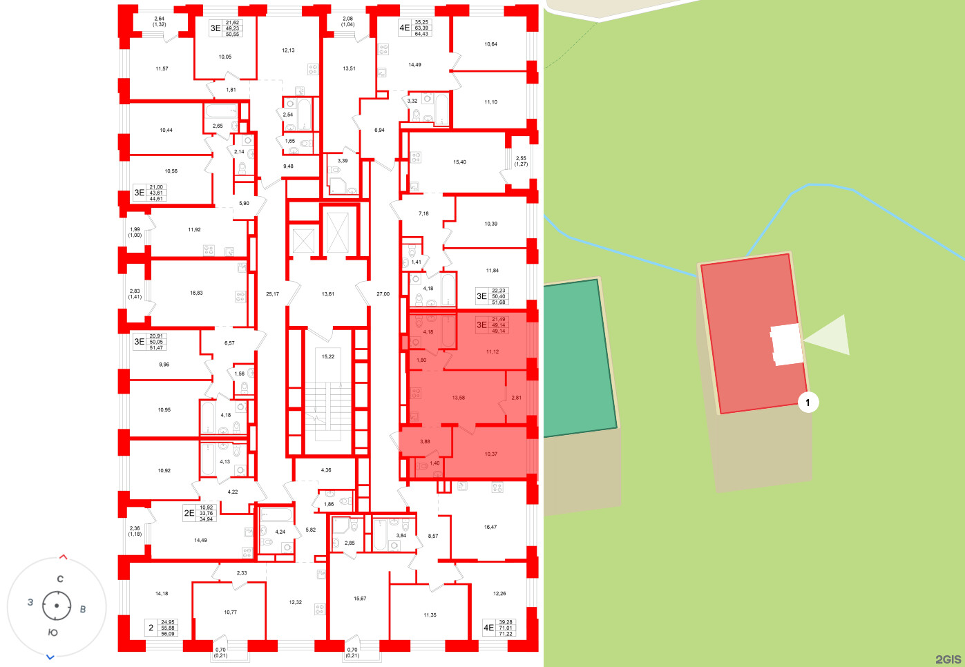 Квартира в ЖК «Кольский», 2 комнатная, 49.14 м², 15 этаж