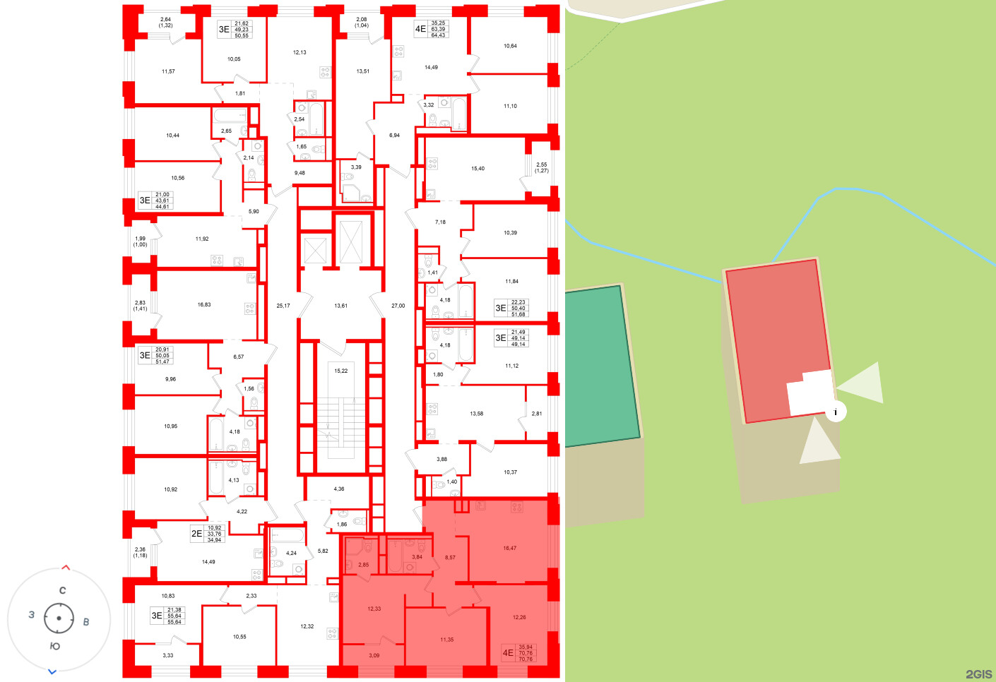 Квартира в ЖК «Кольский», 3 комнатная, 70.76 м², 3 этаж