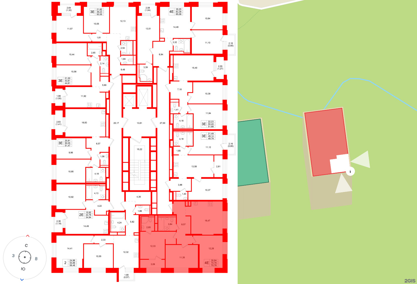 Квартира в ЖК «Кольский», 3 комнатная, 70.76 м², 10 этаж